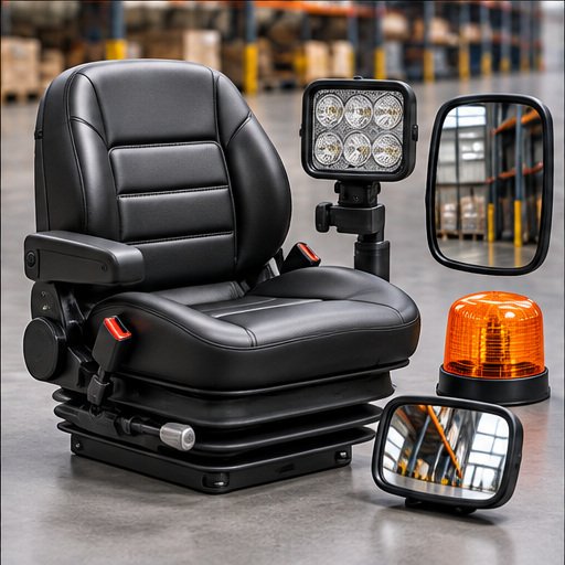 Forklift seats and accessories